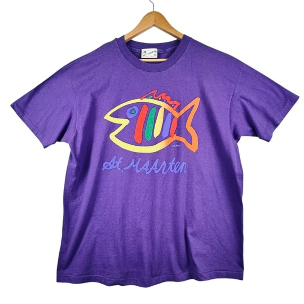 St. Maarten T-Shirt SGT Leisure‎ Purple Fish Graphic XL Vintage